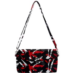 Shape Line Red Black Abstraction Removable Strap Clutch Bag by Cemarart