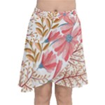Red Flower Seamless Floral Flora Chiffon Wrap Front Skirt