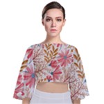 Red Flower Seamless Floral Flora Tie Back Butterfly Sleeve Chiffon Top