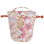 Red Flower Seamless Floral Flora Drawstring Bucket Bag