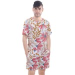 Red Flower Seamless Floral Flora Men s Mesh T-Shirt and Shorts Set