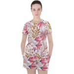 Red Flower Seamless Floral Flora Women s T-Shirt and Shorts Set