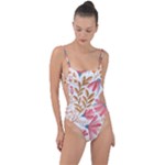 Red Flower Seamless Floral Flora Tie Strap One Piece Swimsuit