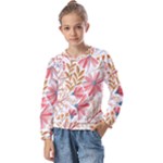 Red Flower Seamless Floral Flora Kids  Long Sleeve T-Shirt with Frill 