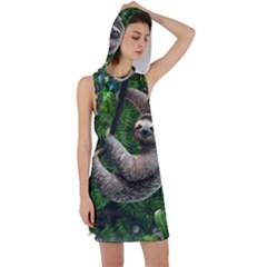 Sloth In Jungle Art Animal Fantasy Racer Back Hoodie Dress by Cemarart