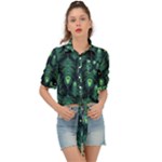 Peacock Pattern Tie Front Shirt 