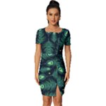 Peacock Pattern Fitted Knot Split End Bodycon Dress