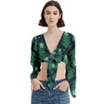 Peacock Pattern Trumpet Sleeve Cropped Top
