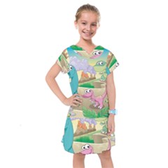 Kids Mural Cartoon Dinosaur Kids  Drop Waist Dress by nateshop