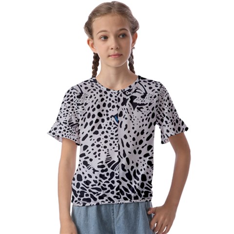 Leopard In Art, Animal, Graphic, Illusion Kids  Cuff Sleeve Scrunch Bottom T-shirt by nateshop