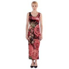 Pink Roses, Flowers, Love, Nature Fitted Maxi Dress by nateshop