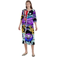 Cartoon Graffiti, Art, Black, Colorful Women s Cotton 3/4 Sleeve Night Gown by nateshop