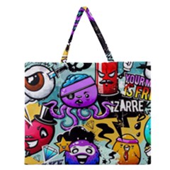 Cartoon Graffiti, Art, Black, Colorful Zipper Large Tote Bag by nateshop