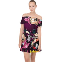 Cartoons, Disney, Mickey Mouse, Minnie Off Shoulder Chiffon Dress by nateshop