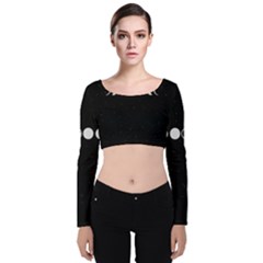 Moon Phases, Eclipse, Black Velvet Long Sleeve Crop Top by nateshop