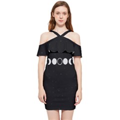 Moon Phases, Eclipse, Black Shoulder Frill Bodycon Summer Dress by nateshop