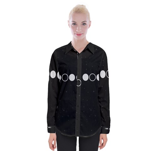 Moon Phases, Eclipse, Black Womens Long Sleeve Shirt by nateshop