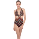 Fabric Abstract Pattern Fabric Textures, Geometric Halter Front Plunge Swimsuit