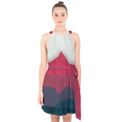 Minimalistic Colours, Minimal Colours, Pattern, Stoche Halter Collar Waist Tie Chiffon Dress by nateshop