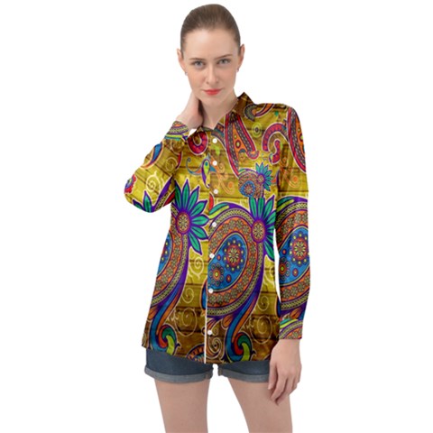 Pattern, Abstract Pattern, Colorful, Long Sleeve Satin Shirt by nateshop