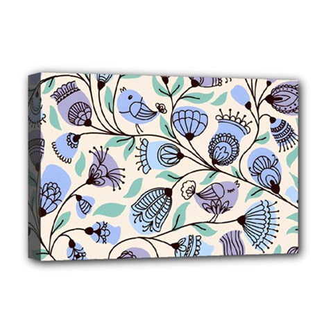 Bird Floral Blue Flower Retro Seamless Pattern Deluxe Canvas 18  X 12  (stretched) by Cemarart