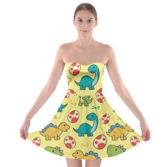 Seamless Pattern With Cute Dinosaurs Character Strapless Bra Top Dress by Ndabl3x