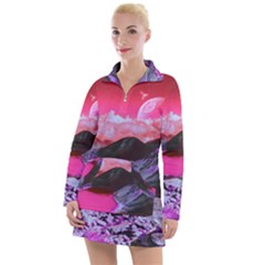 Late Night Feelings Aesthetic Clouds Color Manipulation Landscape Mountain Nature Surrealism Psicode Women s Long Sleeve Casual Dress by Cemarart