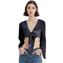 Abstract, Black, Purple, Trumpet Sleeve Cropped Top
