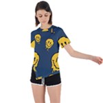 Aesthetic, Blue, Mr, Patterns, Yellow, Tumblr, Hello, Dark Asymmetrical Short Sleeve Sports T-Shirt