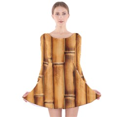 Brown Bamboo Texture  Long Sleeve Velvet Skater Dress by nateshop