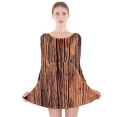 Brown Wooden Texture Long Sleeve Velvet Skater Dress by nateshop