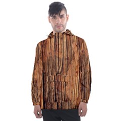 Brown Wooden Texture Men s Front Pocket Pullover Windbreaker by nateshop