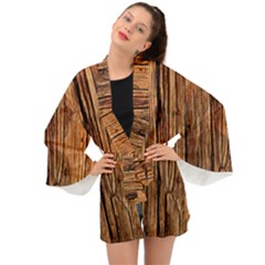 Brown Wooden Texture Long Sleeve Kimono by nateshop