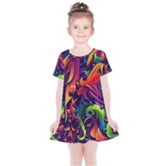 Colorful Floral Patterns, Abstract Floral Background Kids  Simple Cotton Dress by nateshop