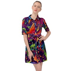 Colorful Floral Patterns, Abstract Floral Background Belted Shirt Dress by nateshop