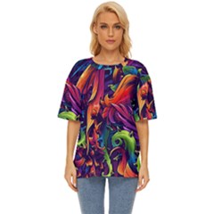 Colorful Floral Patterns, Abstract Floral Background Oversized Basic T-shirt by nateshop