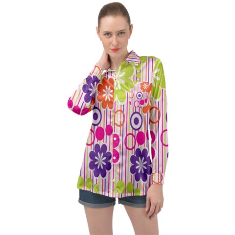 Colorful Flowers Pattern Floral Patterns Long Sleeve Satin Shirt by nateshop