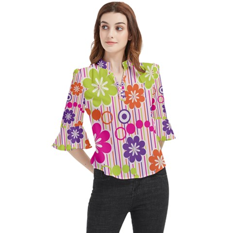 Colorful Flowers Pattern Floral Patterns Loose Horn Sleeve Chiffon Blouse by nateshop