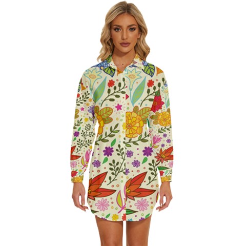 Colorful Flowers Pattern, Abstract Patterns, Floral Patterns Womens Long Sleeve Shirt Dress by nateshop