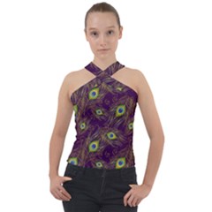 Feathers, Peacock, Patterns, Colorful Cross Neck Velour Top by nateshop