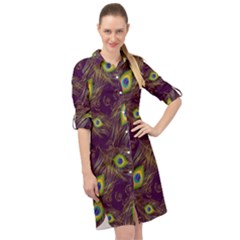 Feathers, Peacock, Patterns, Colorful Long Sleeve Mini Shirt Dress by nateshop