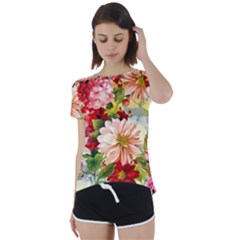 Painted Flowers Texture, Floral Background Short Sleeve Open Back T-shirt by nateshop