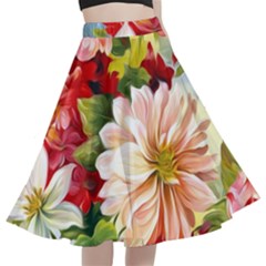 Painted Flowers Texture, Floral Background A-line Full Circle Midi Skirt With Pocket by nateshop