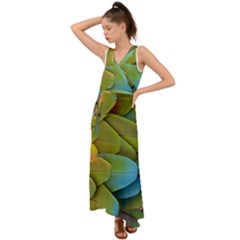 Parrot Feathers Texture Feathers Backgrounds V-neck Chiffon Maxi Dress by nateshop
