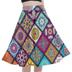 Pattern, Colorful, Floral, Patter, Texture, Tiles A-line Full Circle Midi Skirt With Pocket by nateshop