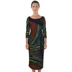 Peacock Feathers, Feathers, Peacock Nice Quarter Sleeve Midi Bodycon Dress by nateshop