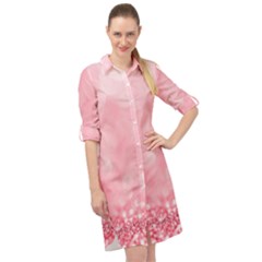 Pink Glitter Background Long Sleeve Mini Shirt Dress by nateshop
