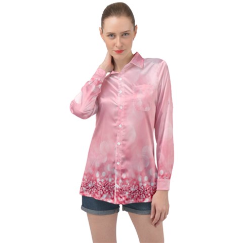 Pink Glitter Background Long Sleeve Satin Shirt by nateshop