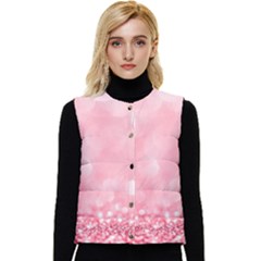 Pink Glitter Background Women s Button Up Puffer Vest by nateshop