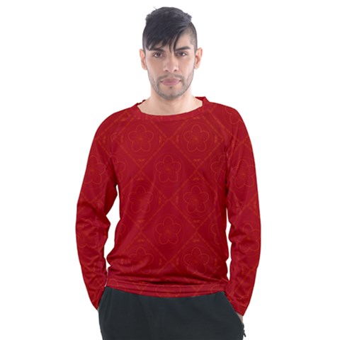 Red Chinese Background Chinese Patterns, Chinese Men s Long Sleeve Raglan T-shirt by nateshop